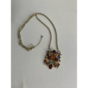 The Limited Long Statement Necklace Gold Tone Bling Orange Red